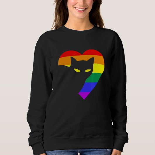 Gay Pride Rainbow Heart Kat LGbt Pride Monat Sweatshirt (Vorderseite)