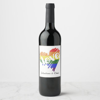 Gay Pride Rainbow Liebe Herz Personalisiert Weinetikett