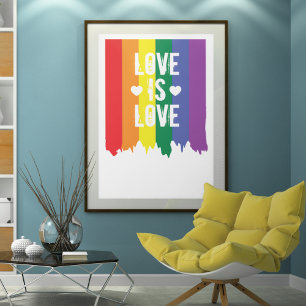 Gay Pride Rainbow Paint Love Is Love Flag Poster
