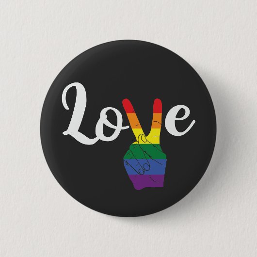 Gay Pride - Rainbow Peace Sign Love Button (Vorderseite)