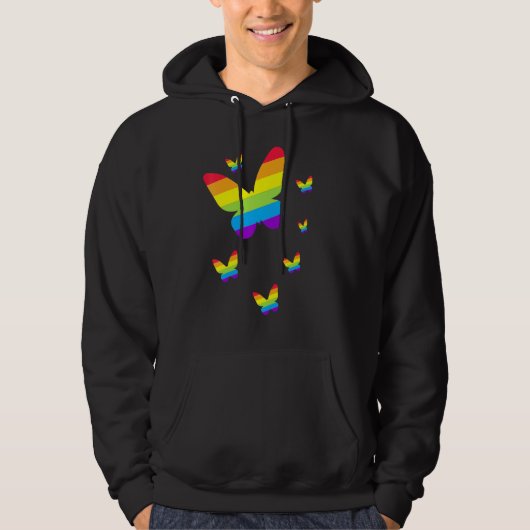 Gay Pride Rainbow Pocket Proud Lgbt Butterfly Prix Hoodie (Vorderseite)