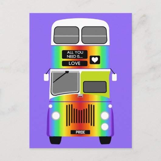 Gay Pride Rainbow Rettro Doppeldecker Bus Postkarte (Vorderseite)