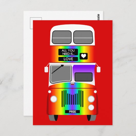 Gay Pride Rainbow Rettro Doppeldecker Bus Postkarte (Vorne/Hinten)