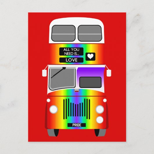 Gay Pride Rainbow Rettro Doppeldecker Bus Postkarte (Vorderseite)