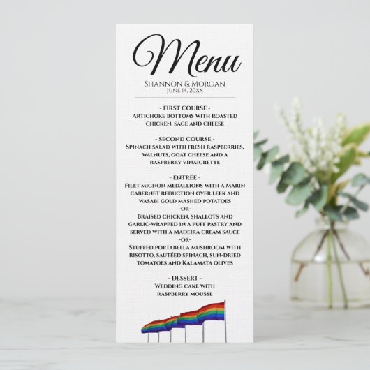 Gay Pride Rainbow Wedding Menu Menükarte (Stehend Vorderseite)