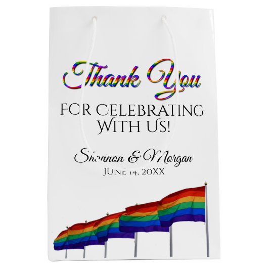 Gay Pride Rainbow Wedding Vielen Dank für Ihr Gesc Mittlere Geschenktüte (Vorderseite)