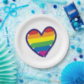 Gay Pride-Regenbogen-Flaggenherz Pappteller (Party)