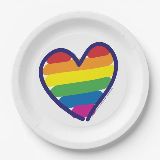 Gay Pride-Regenbogen-Flaggenherz Pappteller (Vorderseite)