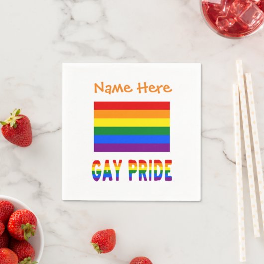 Gay Pride-Regenbogenfarben Orange Personalisierung Serviette (Beispiel)