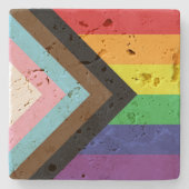 Gay Pride-Regenbogenflagge Progressive LGBTQIA+ Steinuntersetzer (Vorderseite)