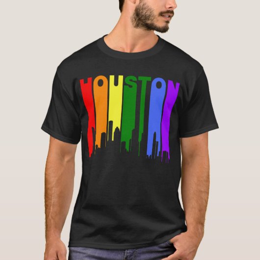 Gay Pride-RegenbogenSkyline Houstons Texas T-Shirt (Vorderseite)