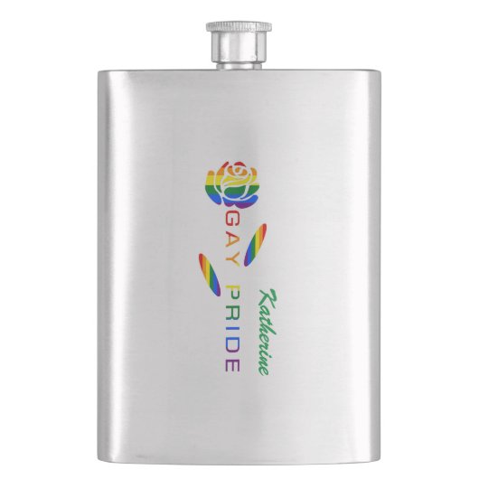 Gay Pride Rose Regenbogenflagge Personalisiert Flachmann (Vorderseite)