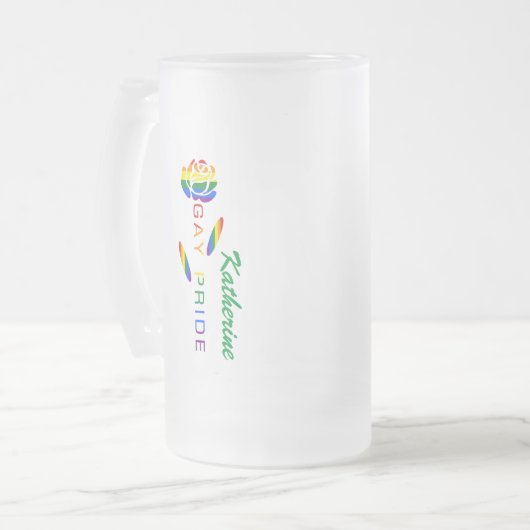 Gay Pride Rose Regenbogenflagge Personalisiert Mattglas Bierglas (Vorderseite Links)
