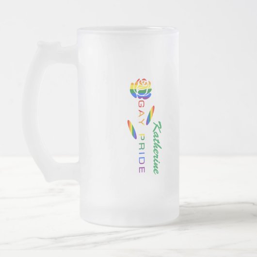 Gay Pride Rose Regenbogenflagge Personalisiert Mattglas Bierglas (Links)