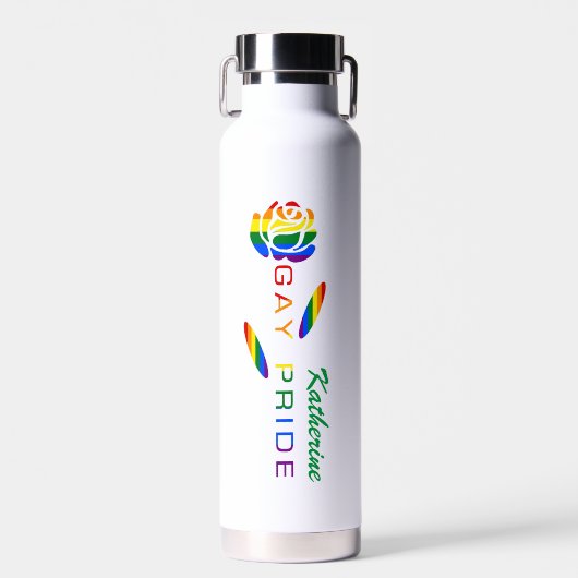 Gay Pride Rose Regenbogenflagge Personalisiert Trinkflasche (Vorne)