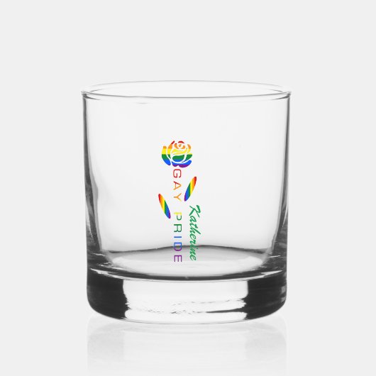 Gay Pride Rose Regenbogenflagge Personalisiert Whiskyglas (Vorderseite)