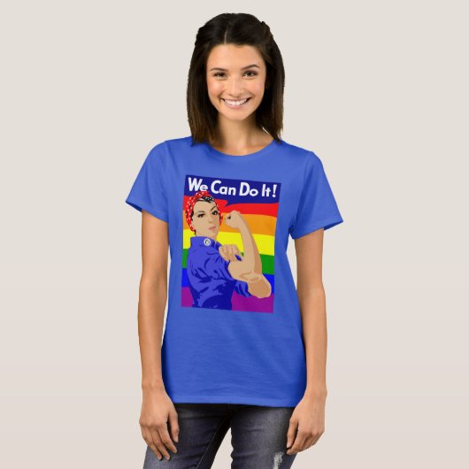 GAY PRIDE ROSIE DER RIVETER MIT RAINBOW FLAG T-Shirt (Vorne ganz)