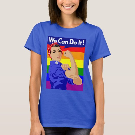 GAY PRIDE ROSIE DER RIVETER MIT RAINBOW FLAG T-Shirt (Vorderseite)