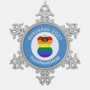 Gay Pride Schwarzer Engel Hanukkah-Flagge Personal Schneeflocken Zinn-Ornament
