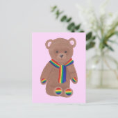 Gay Pride Teddy Bear, Rainbow Scarf Paws Postkarte (Stehend Vorderseite)