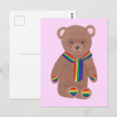 Gay Pride Teddy Bear, Rainbow Scarf Paws Postkarte (Vorne/Hinten)