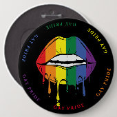 Gay Pride tropfende Regenbogenlippen Button (Vorne & Hinten)