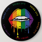 Gay Pride tropfende Regenbogenlippen Button (Vorderseite)