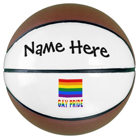 Gay Pride- und Regenbogenflagge mit Ihrem Namen Basketball (Vorderseite)