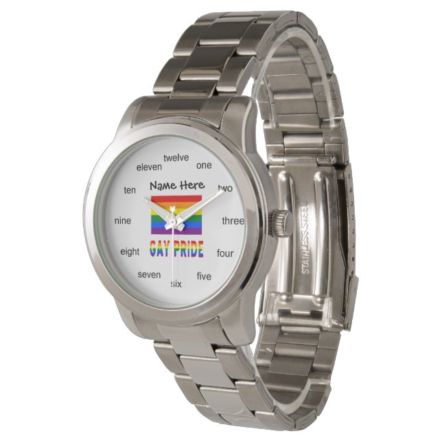 Gay Pride- und Regenbogenflagge Personalisiert Armbanduhr (Schrägansicht)