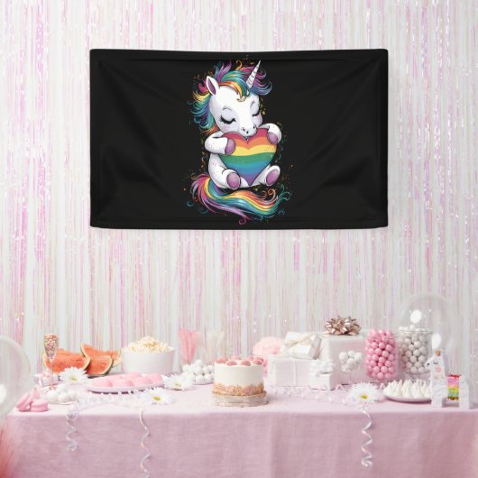 Gay Pride Unicorn Herzenragenbogen Flag Lgbt Banner (Party)
