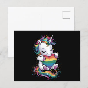 Gay Pride Unicorn Herzenragenbogen Flag Lgbt Postkarte