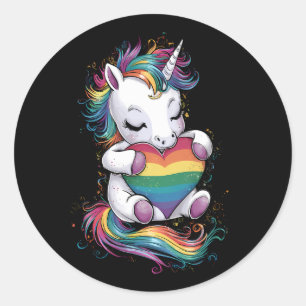 Gay Pride Unicorn Herzenragenbogen Flag Lgbt Runder Aufkleber