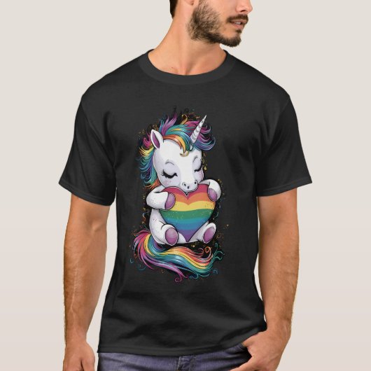 Gay Pride Unicorn Herzenragenbogen Flag Lgbt T-Shirt (Vorderseite)