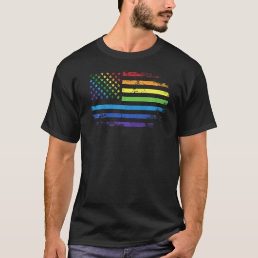 Gay Pride Us Flag Lgbt T-Shirt (Vorderseite)