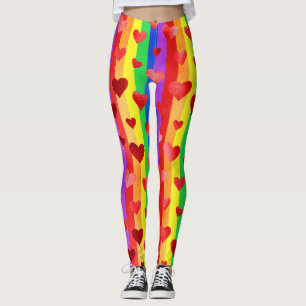 Gay Pride Valentine Hearts & Rainbow Stripes Leggings