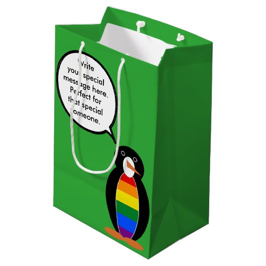 Gay Pride Vortrag von Penguin Personalisiert Mittlere Geschenktüte (Rückseite Schrägansicht)