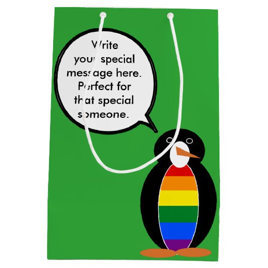 Gay Pride Vortrag von Penguin Personalisiert Mittlere Geschenktüte (Rückseite)