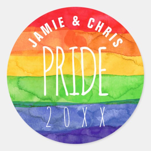 Gay Pride Watercolor Rainbow Klassischer Rundaufkl Runder Aufkleber (Vorderseite)