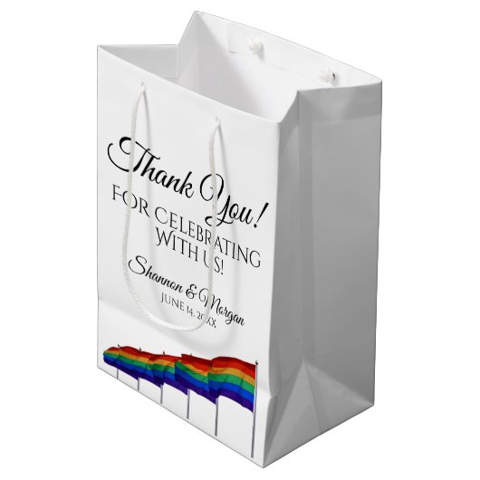 Gay Pride Wedding Vielen Dank Gift Bag - Black Tex Mittlere Geschenktüte (Vorderseite Schrägansicht)