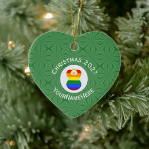 Gay Pride Weihnachtsengel Blond Name Jahr Herz Keramik Ornament