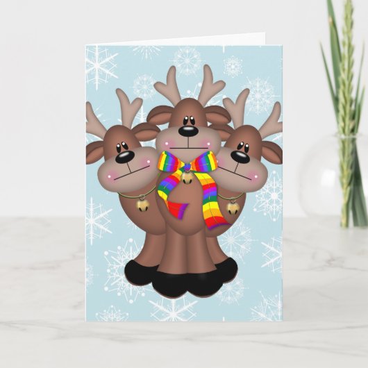 Gay Pride Whimsical Christmas Reindeer Feiertagskarte (Vorderseite)