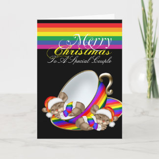 Gay Pride Whimsical Christmas Teacup Mäuse Feiertagskarte