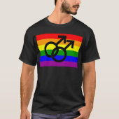 Gay Pride Zwei männliche Mars Symbole Rainbow Flag T-Shirt (Vorderseite)