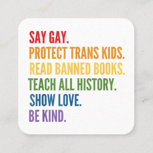 Gay Protect Trans Kids Read Banned Books Be Ki Quadratische Visitenkarte (Rückseite)