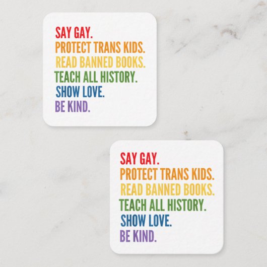 Gay Protect Trans Kids Read Banned Books Be Ki Quadratische Visitenkarte (Vorne/Hinten)