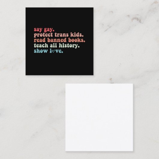 "Gay Protect Trans Kids Read Banned Books LGBTQ" Quadratische Visitenkarte (Vorne/Hinten)