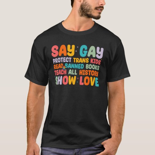 "Gay Protect Trans Kids Read Banned" T-Shirt (Vorderseite)