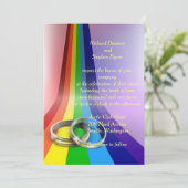 Gay Rainbow and Rings Wedding Einladung (Stehend Vorderseite)