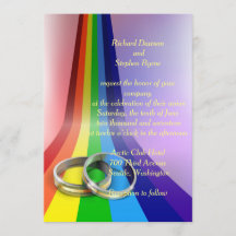 Gay Rainbow and Rings Wedding Einladung