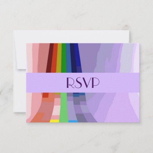 Gay Rainbow and Rings Wedding RSVP Karte (Vorderseite)